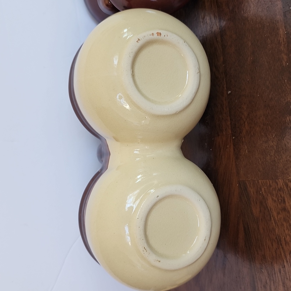 Vintage Stoneware Double Condiment Crock With Lids And Handle - Picture 3 of 5